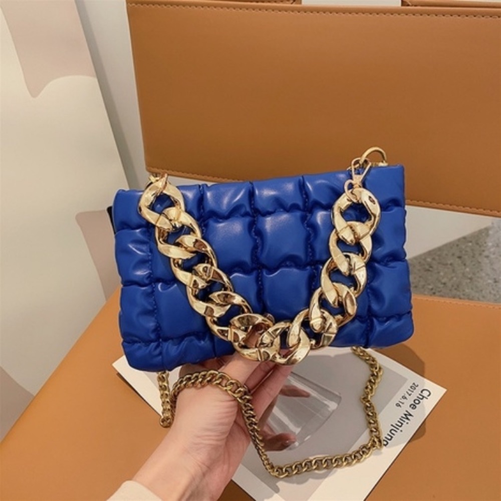 NWOT Stunning 2pcs Set/Royal Blue Big Brimmed Fedora Hat /Chain Purse - Picture 2 of 4